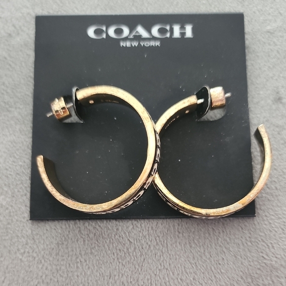 Coach Gold and Black Hoop Earrings - Picture 2 of 4